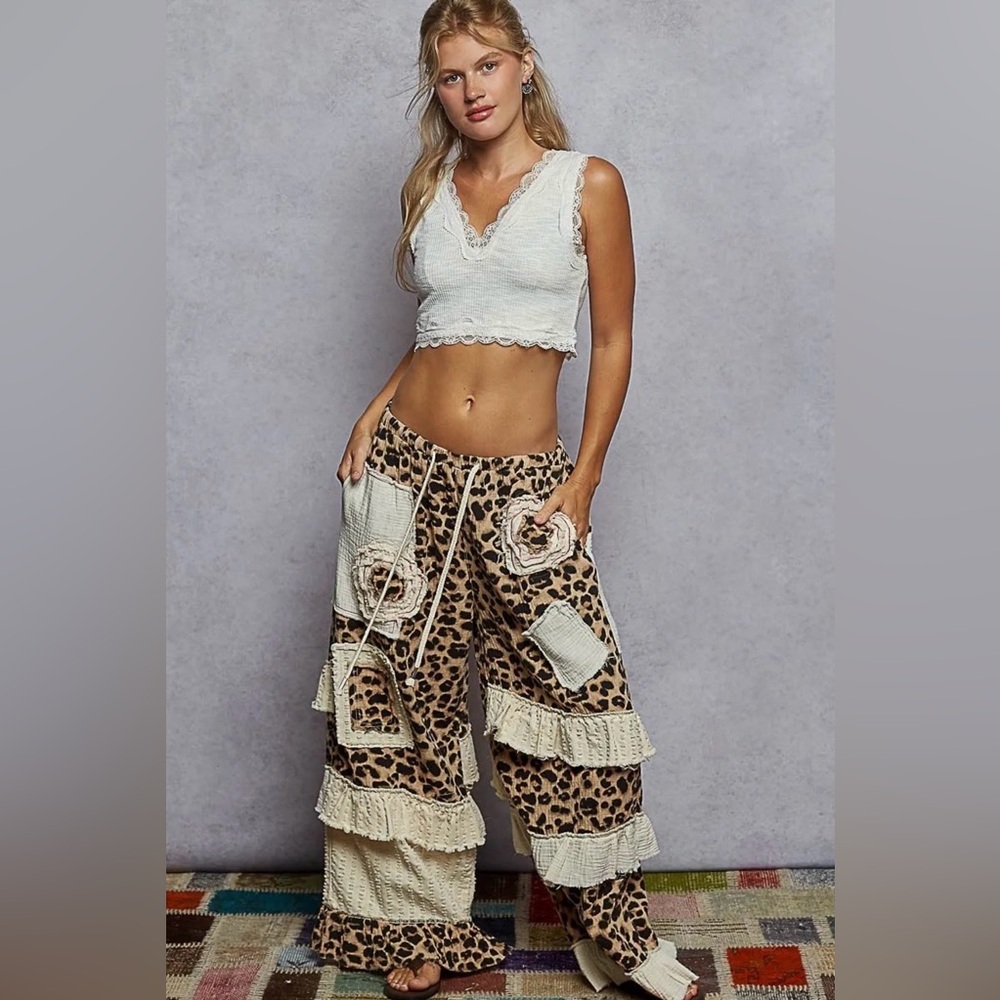 POL Leopard Patchwork Wide Leg Pants NWT - image 4